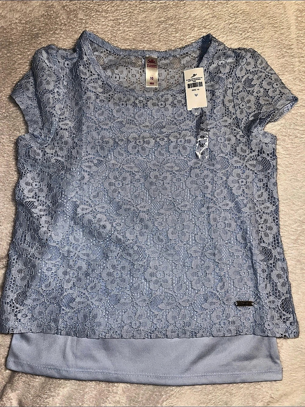 Justice Floral Lace Overlay Top in Blue Size 10 NWT
